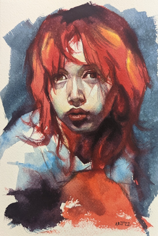 "Chica de pelo rojo" Acuarela / Saunders. 27 x 18 cm. 2022