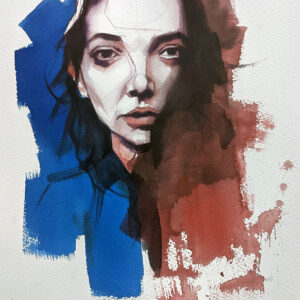Chica en azul y rojo