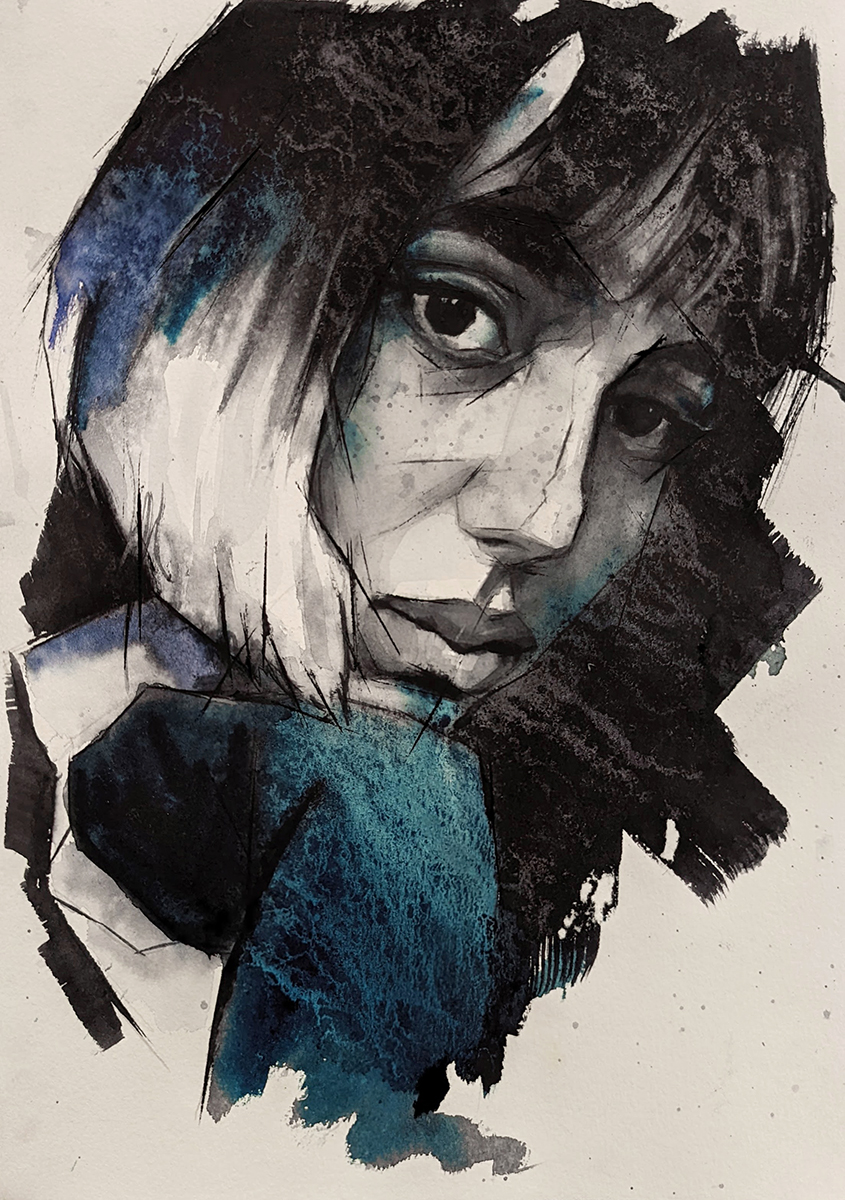 Chica en azules