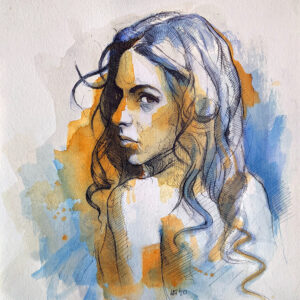 Figura en azul y naranja